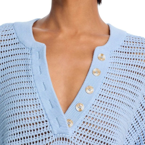 NEW Varley Callie Cotton Knit Top Light Blue Women's Large NWT Minimalist Chic - Picture 2 of 4